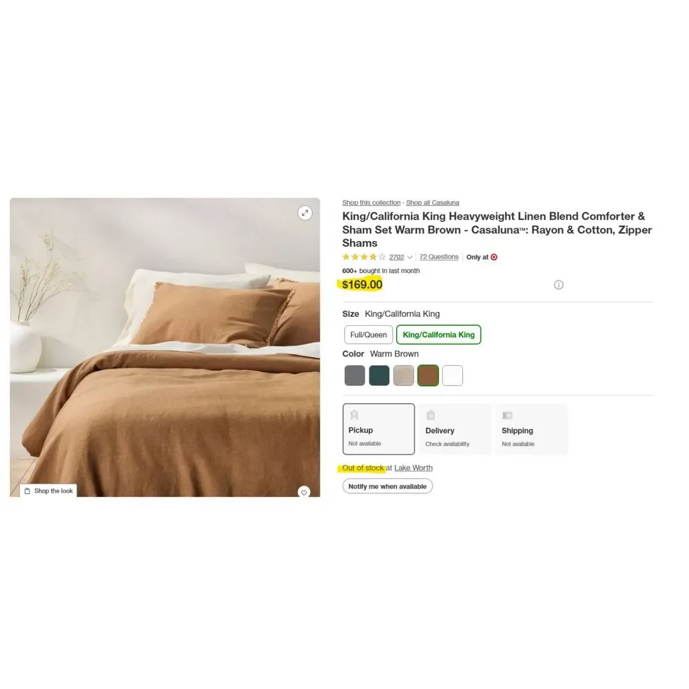 Casaluna Comforter Set Heavyweight Down Alternative, Warm Brown, King/Cal King